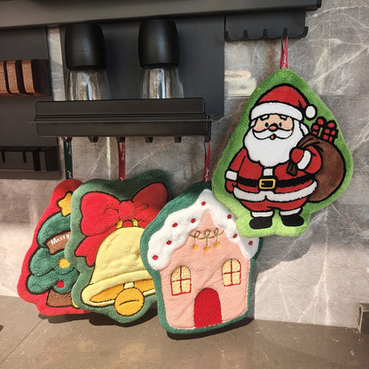 Christmas Coral Fleece Towels Featuring Santa Claus Pattern, Perfect For Holiday Hand Drying