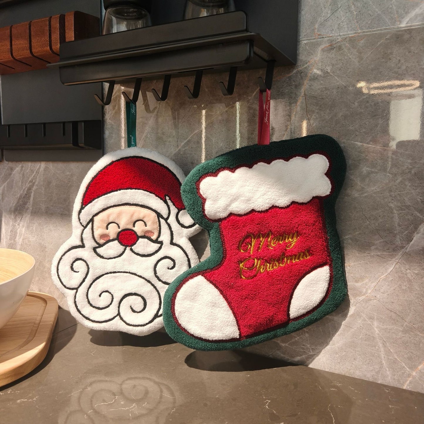 Christmas Coral Fleece Towels Featuring Santa Claus Pattern, Perfect For Holiday Hand Drying