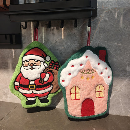 Christmas Coral Fleece Towels Featuring Santa Claus Pattern, Perfect For Holiday Hand Drying
