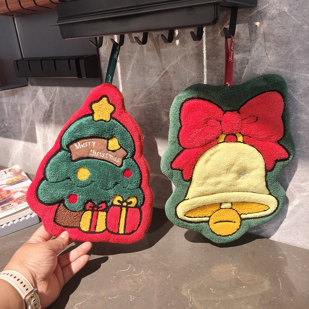 Christmas Coral Fleece Towels Featuring Santa Claus Pattern, Perfect For Holiday Hand Drying