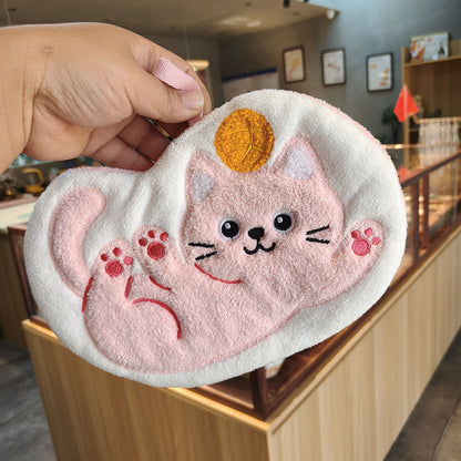 Cute Cat Pattern Coral Fleece Towels, Soft And Absorbent Hand Towels For Home Use