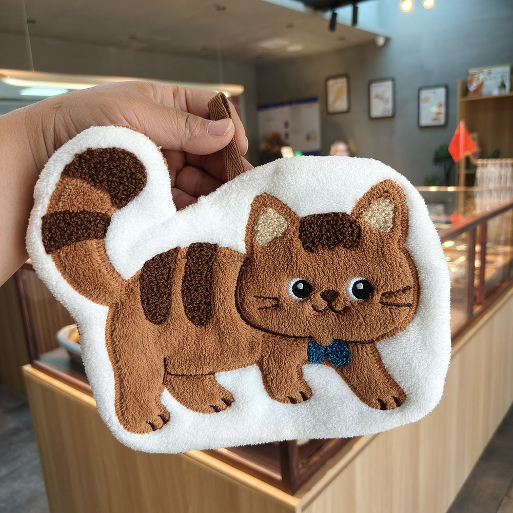 Cute Cat Pattern Coral Fleece Towels, Soft And Absorbent Hand Towels For Home Use