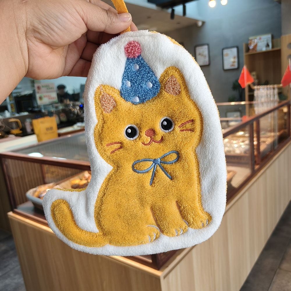 Cute Cat Pattern Coral Fleece Towels, Soft And Absorbent Hand Towels For Home Use