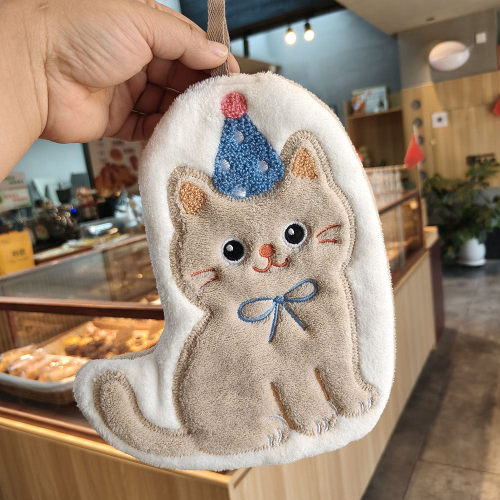 Cute Cat Pattern Coral Fleece Towels, Soft And Absorbent Hand Towels For Home Use