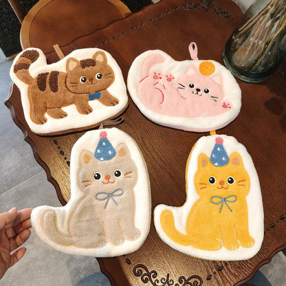 Cute Cat Pattern Coral Fleece Towels, Soft And Absorbent Hand Towels For Home Use