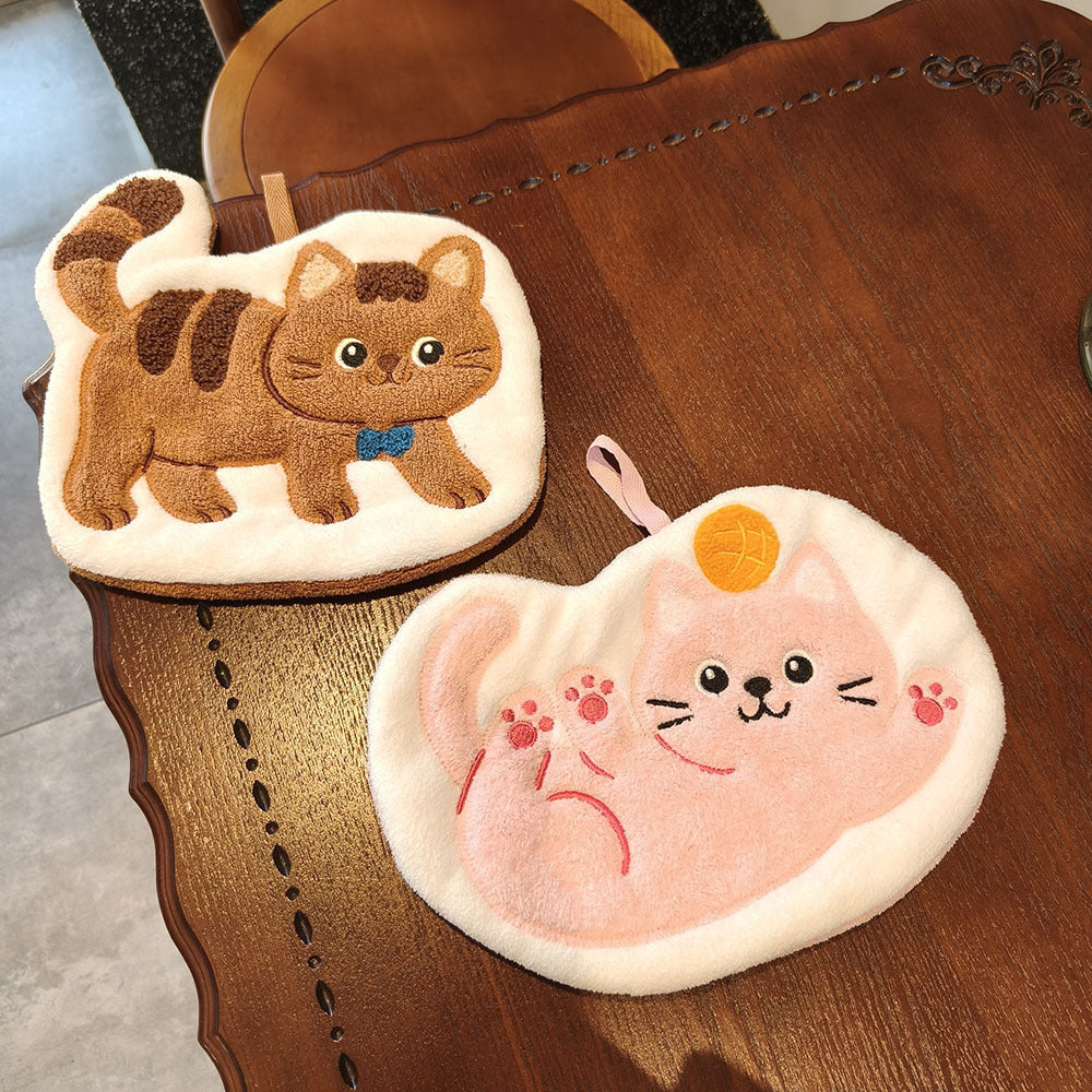 Cute Cat Pattern Coral Fleece Towels, Soft And Absorbent Hand Towels For Home Use