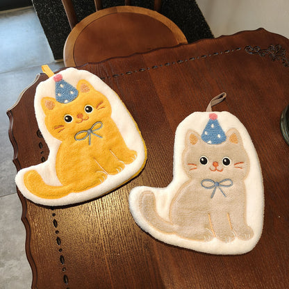 Cute Cat Pattern Coral Fleece Towels, Soft And Absorbent Hand Towels For Home Use
