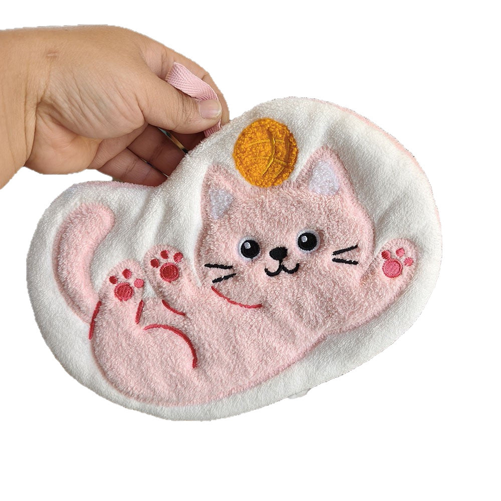 Cute Cat Pattern Coral Fleece Towels, Soft And Absorbent Hand Towels For Home Use