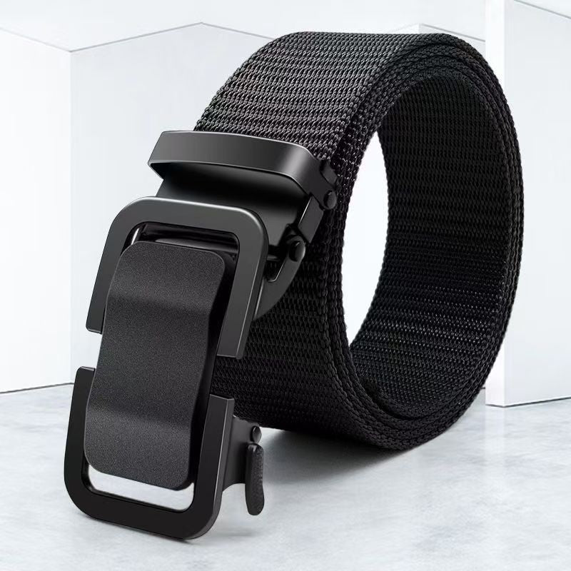 Men's Cowboy Style Casual Belt With Iron Automatic Buckle, Nylon Braid Surface Featuring Cloud Pattern