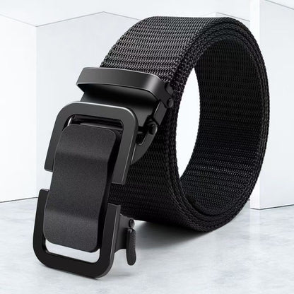 Men's Cowboy Style Casual Belt With Iron Automatic Buckle, Nylon Braid Surface Featuring Cloud Pattern