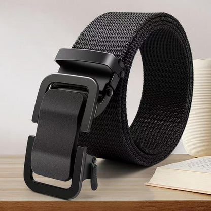 Men's Cowboy Style Casual Belt With Iron Automatic Buckle, Nylon Braid Surface Featuring Cloud Pattern