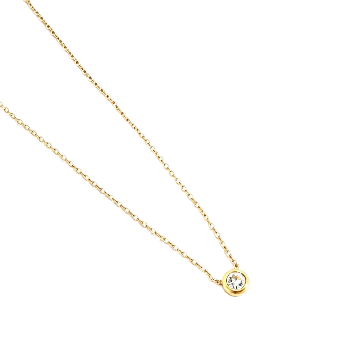 Sweet Geometric Pendant Necklace In Titanium Steel With 18K Real Gold Plated PVD Coating And Zircon Inlay, Waterproof Non Tarnish