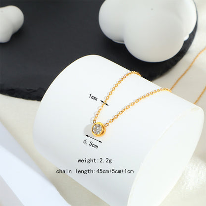 Sweet Geometric Pendant Necklace In Titanium Steel With 18K Real Gold Plated PVD Coating And Zircon Inlay, Waterproof Non Tarnish