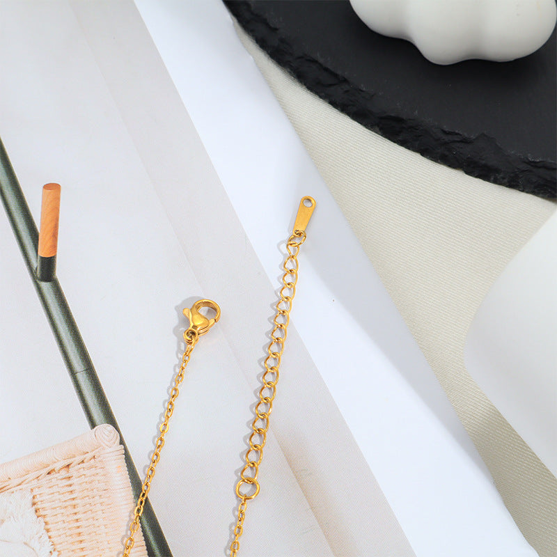 Sweet Geometric Pendant Necklace In Titanium Steel With 18K Real Gold Plated PVD Coating And Zircon Inlay, Waterproof Non Tarnish