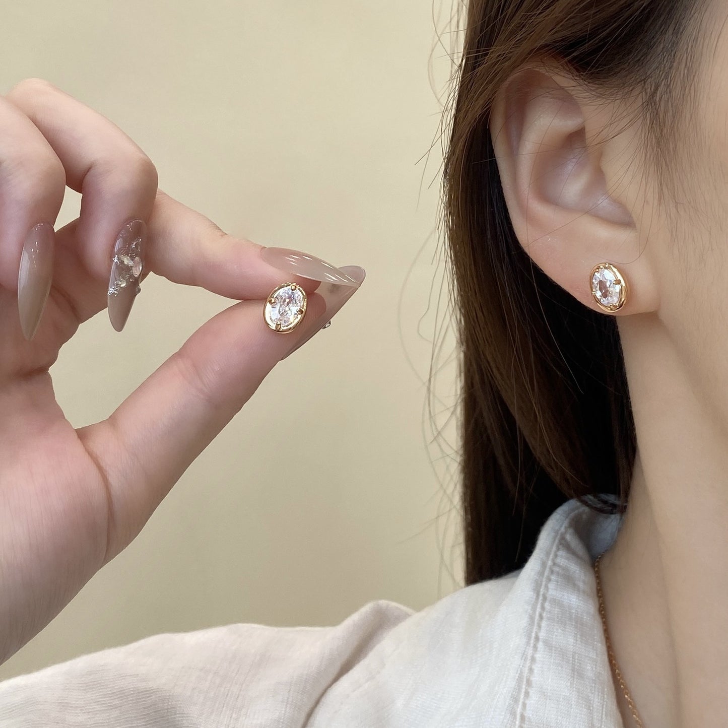 Handmade Geometric Stud Earrings For Women In Champagne, Featuring Copper Ear Pins For Durable Comfort