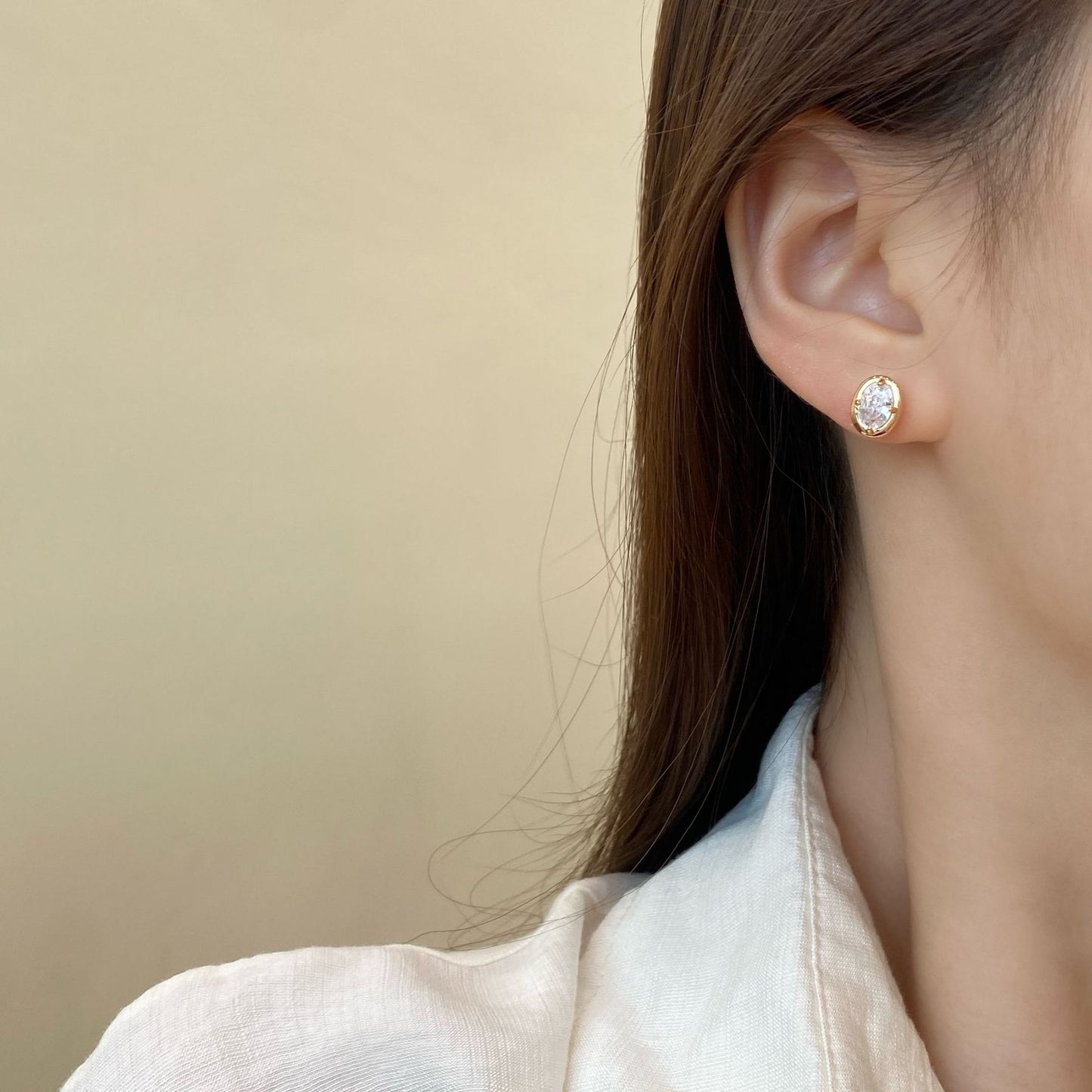 Handmade Geometric Stud Earrings For Women In Champagne, Featuring Copper Ear Pins For Durable Comfort