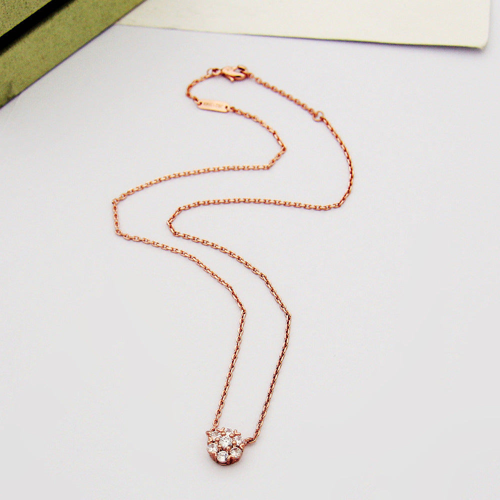 Sweet Flowers Necklace In Silver Copper With Rhinestone Inlay, Elegant Floral Design Jewelry