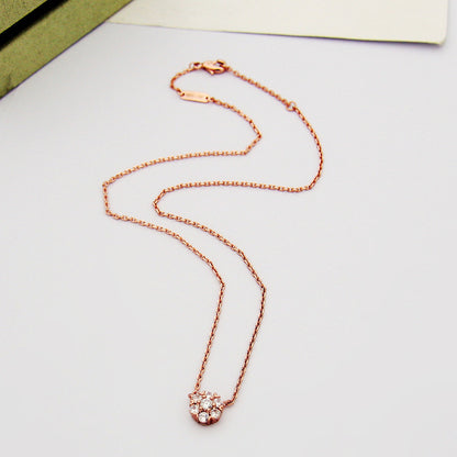 Sweet Flowers Necklace In Silver Copper With Rhinestone Inlay, Elegant Floral Design Jewelry