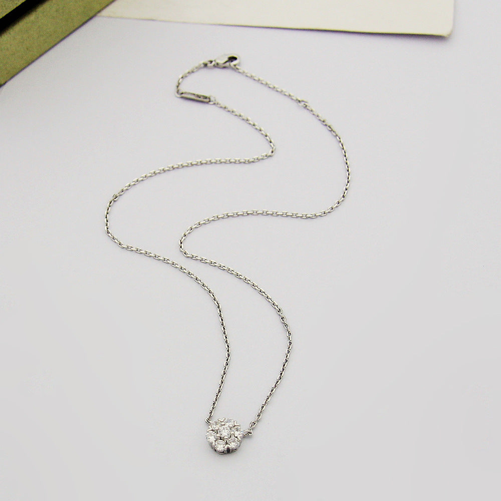 Sweet Flowers Necklace In Silver Copper With Rhinestone Inlay, Elegant Floral Design Jewelry