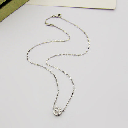 Sweet Flowers Necklace In Silver Copper With Rhinestone Inlay, Elegant Floral Design Jewelry