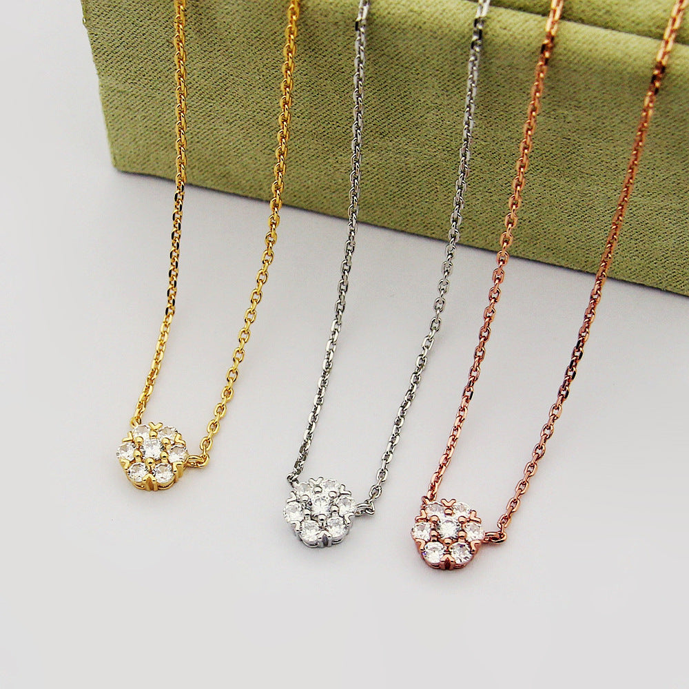 Sweet Flowers Necklace In Silver Copper With Rhinestone Inlay, Elegant Floral Design Jewelry