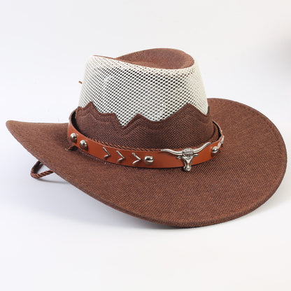 Unisex Cowboy Style Solid Color Straw Hat With Wide Brim, Breathable Design Featuring Braid Craftsmanship