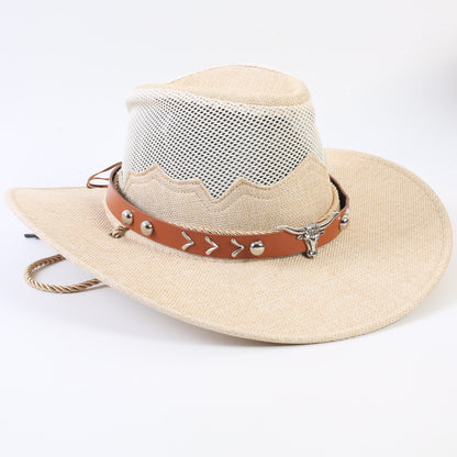 Unisex Cowboy Style Solid Color Straw Hat With Wide Brim, Breathable Design Featuring Braid Craftsmanship