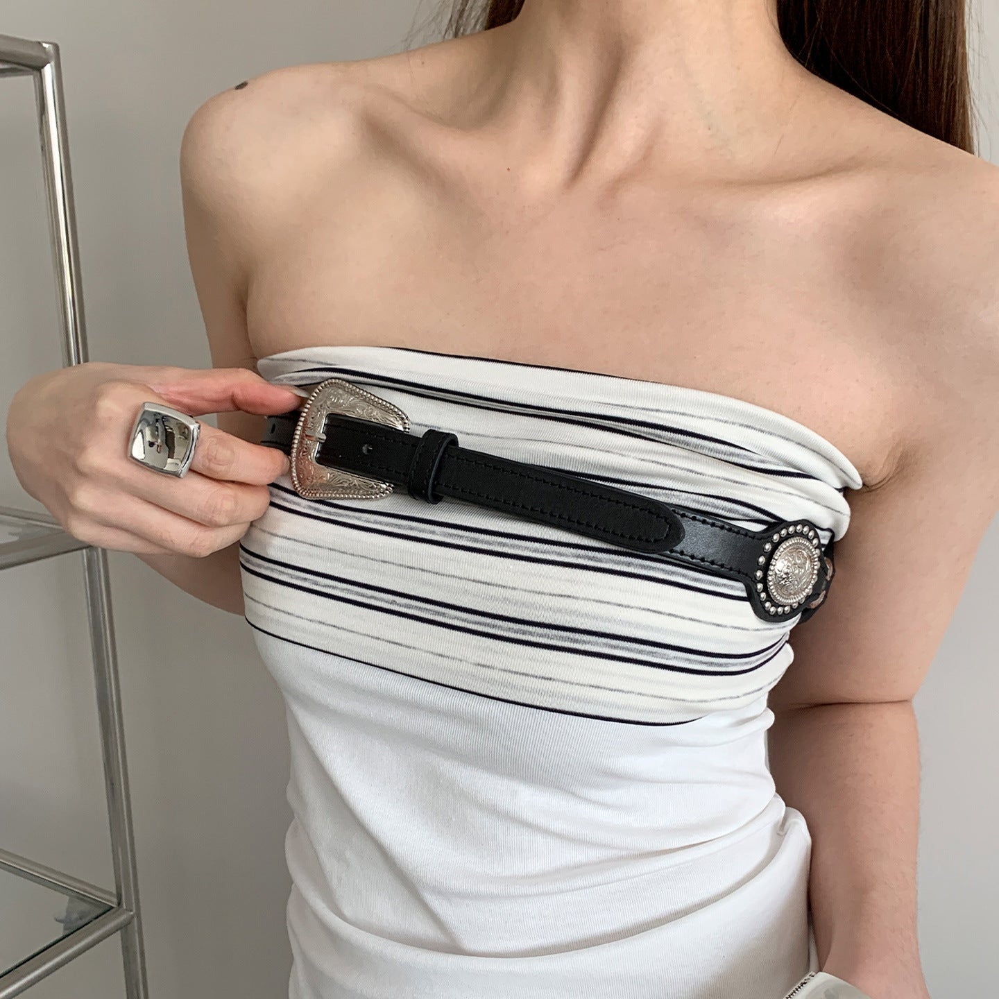 Women’s Punk Style Splicing PU Leather Belt With Alloy Pin Buckle
