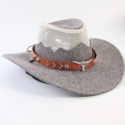 Unisex Cowboy Style Solid Color Straw Hat With Wide Brim, Breathable Design Featuring Braid Craftsmanship