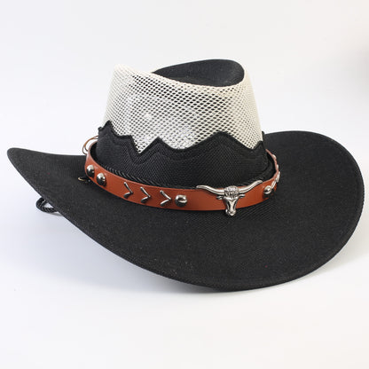 Unisex Cowboy Style Solid Color Straw Hat With Wide Brim, Breathable Design Featuring Braid Craftsmanship