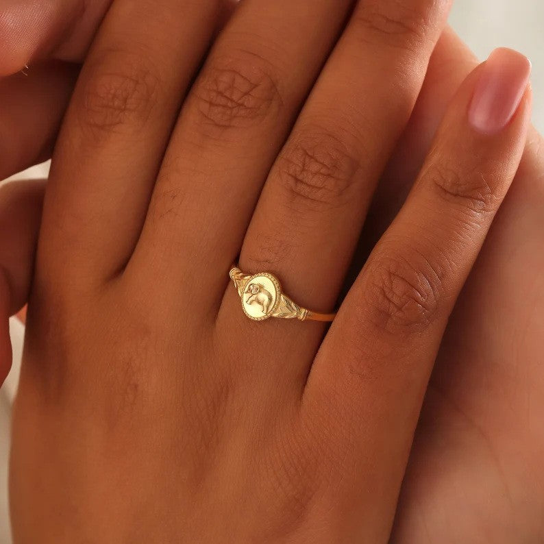 Women’s Elephant Ring In Gold Electroplated Copper, Perfect For Daily Wear
