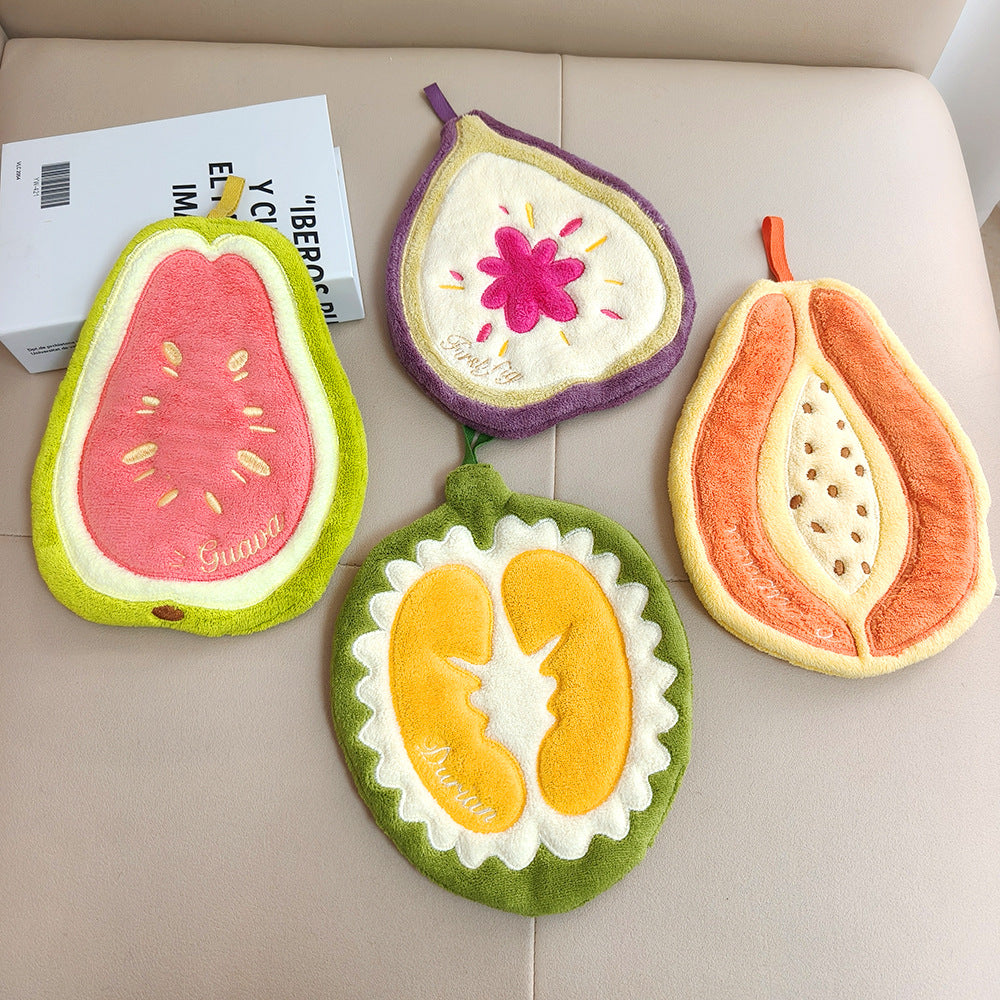 Cute Fruit Pattern Coral Fleece Towels For Hand Drying, Soft And Absorbent Home Textiles