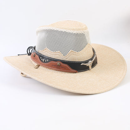 Unisex Cowboy Style Solid Color Straw Hat With Wide Brim, Breathable Design Featuring Braid Craftsmanship