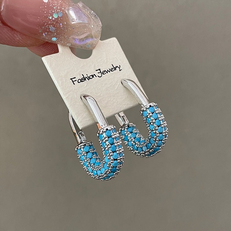 For Unisex Blue Earrings Featuring Turquoise Inlay And Copper Ear Pins With Electroplated Finish