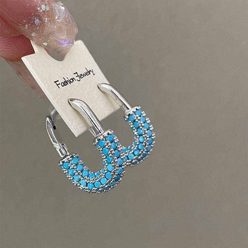 For Unisex Blue Earrings Featuring Turquoise Inlay And Copper Ear Pins With Electroplated Finish