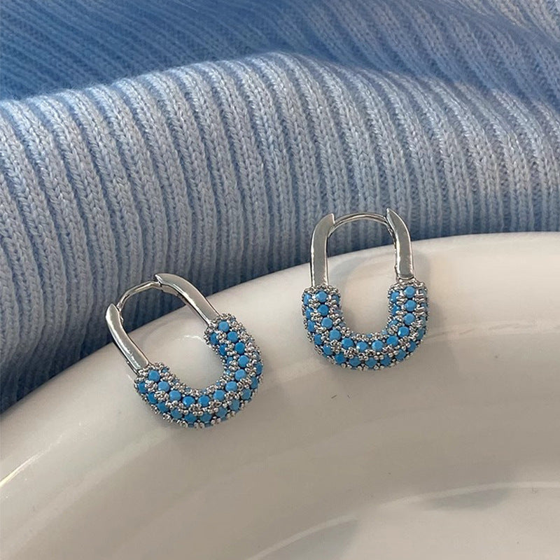 For Unisex Blue Earrings Featuring Turquoise Inlay And Copper Ear Pins With Electroplated Finish