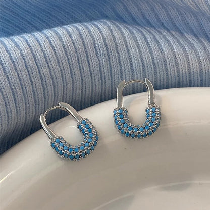 For Unisex Blue Earrings Featuring Turquoise Inlay And Copper Ear Pins With Electroplated Finish
