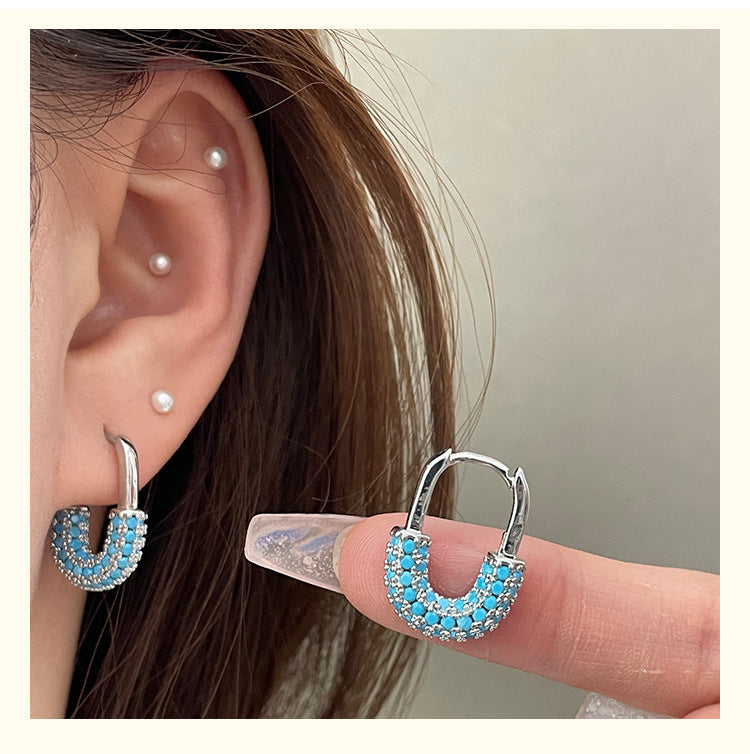 For Unisex Blue Earrings Featuring Turquoise Inlay And Copper Ear Pins With Electroplated Finish