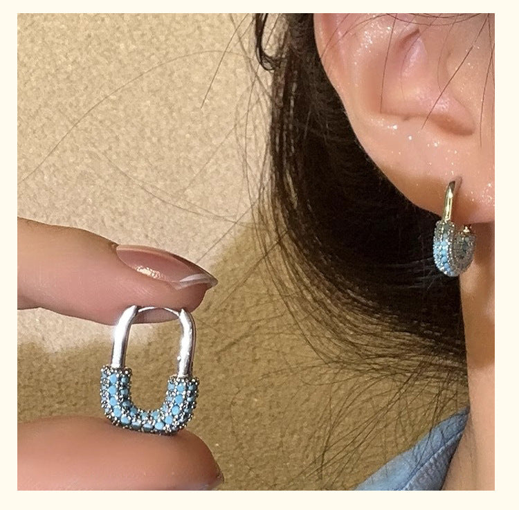 For Unisex Blue Earrings Featuring Turquoise Inlay And Copper Ear Pins With Electroplated Finish