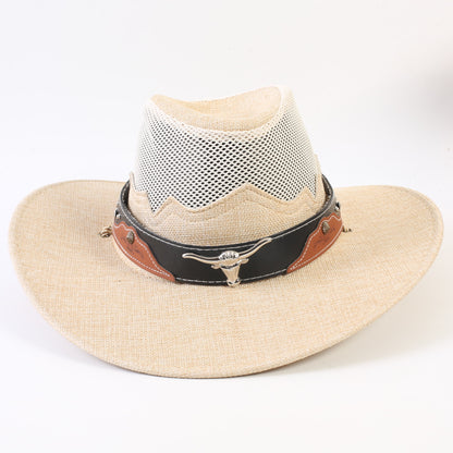 Unisex Cowboy Style Solid Color Straw Hat With Wide Brim, Breathable Design Featuring Braid Craftsmanship