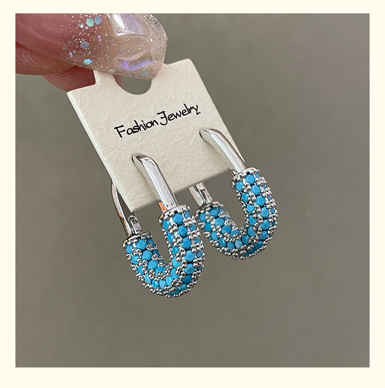 For Unisex Blue Earrings Featuring Turquoise Inlay And Copper Ear Pins With Electroplated Finish