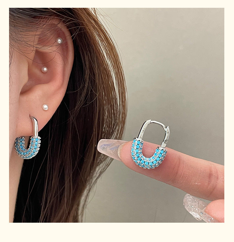 For Unisex Blue Earrings Featuring Turquoise Inlay And Copper Ear Pins With Electroplated Finish