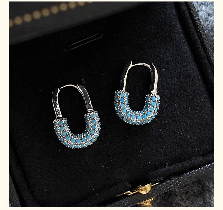 For Unisex Blue Earrings Featuring Turquoise Inlay And Copper Ear Pins With Electroplated Finish