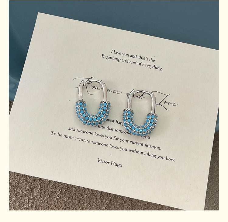 For Unisex Blue Earrings Featuring Turquoise Inlay And Copper Ear Pins With Electroplated Finish