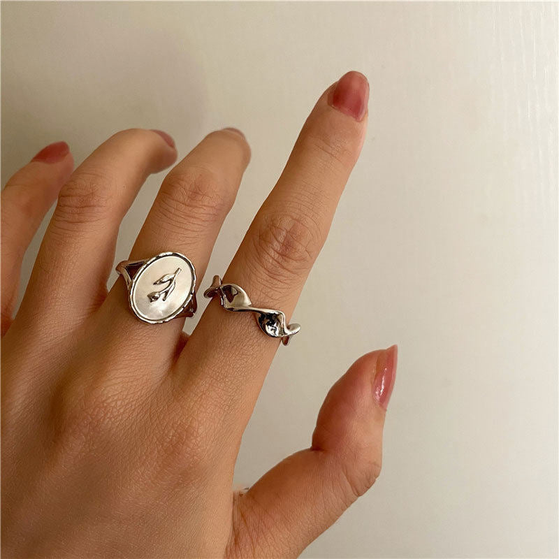 Waves Twist Open Rings For Women In Simple Style, Copper Material With Silver Plated Electroplated Finish