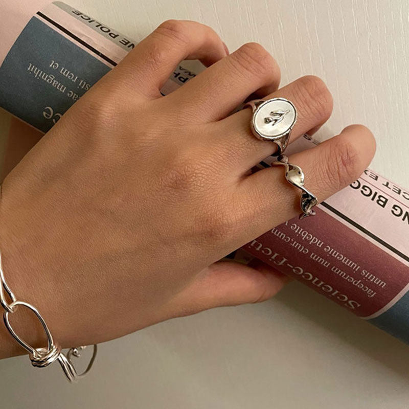 Waves Twist Open Rings For Women In Simple Style, Copper Material With Silver Plated Electroplated Finish