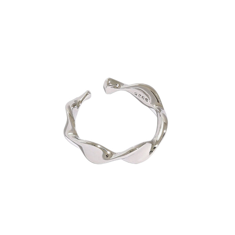 Waves Twist Open Rings For Women In Simple Style, Copper Material With Silver Plated Electroplated Finish