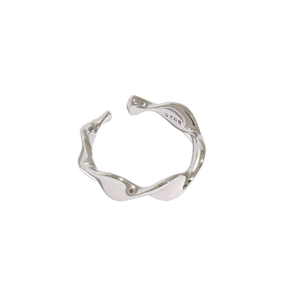 Waves Twist Open Rings For Women In Simple Style, Copper Material With Silver Plated Electroplated Finish
