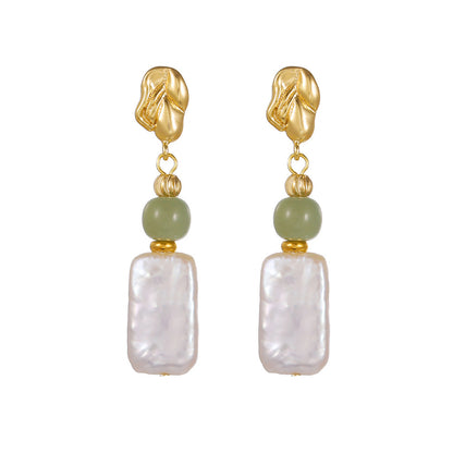 Simple Style Freshwater Pearl Earrings For Women Featuring 10-11mm Natural White Baroque Pearls In 925 Sterling Silver