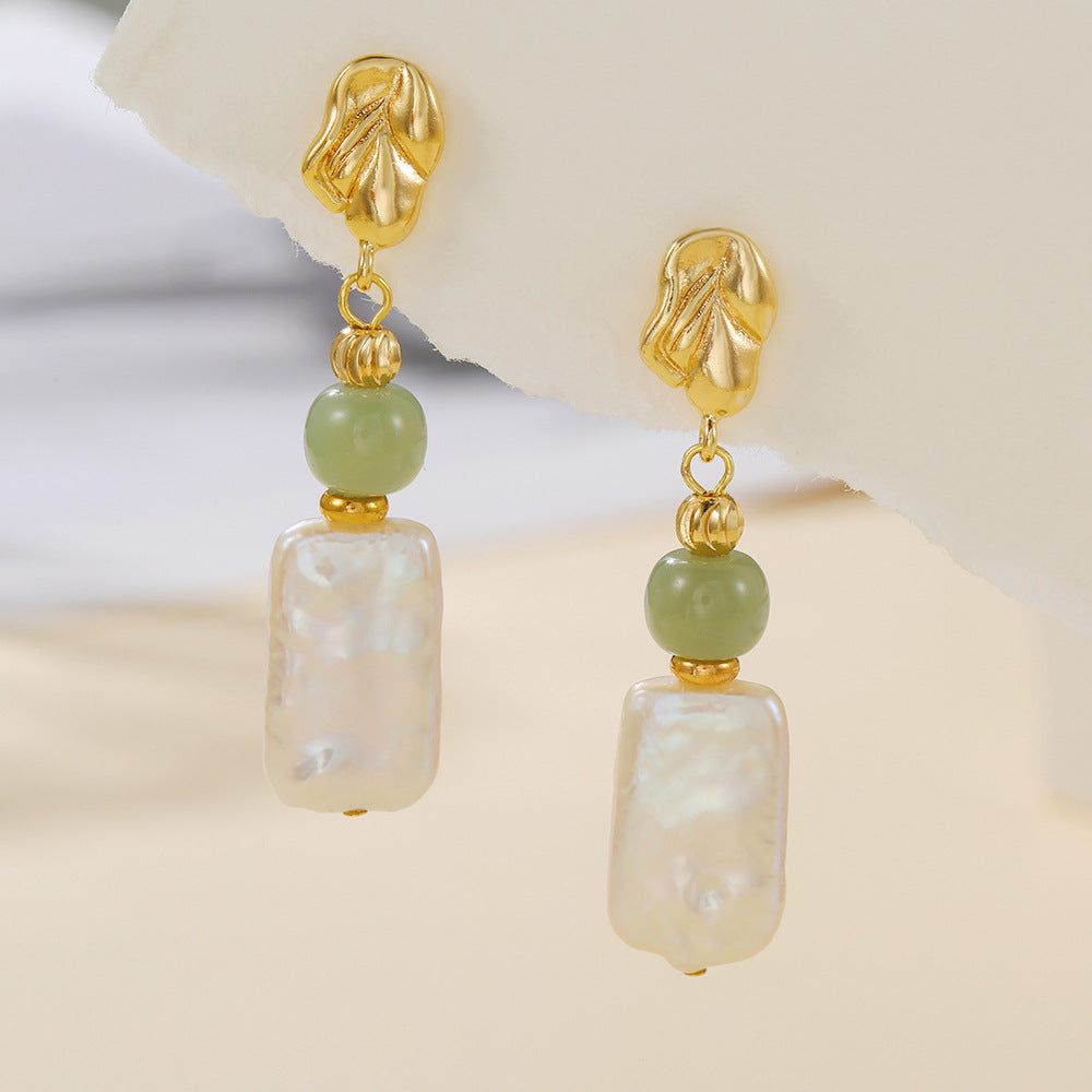Simple Style Freshwater Pearl Earrings For Women Featuring 10-11mm Natural White Baroque Pearls In 925 Sterling Silver